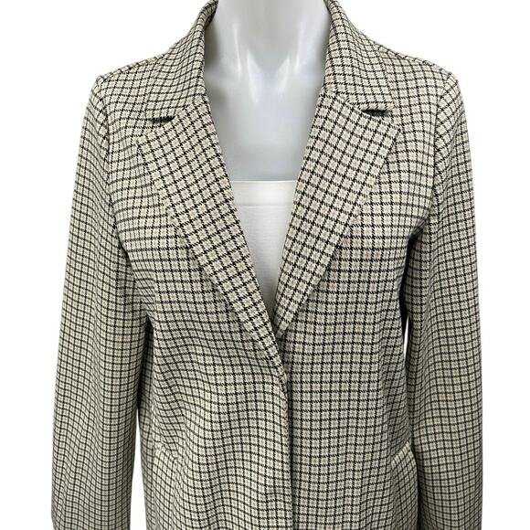 H&M Multicolor Plaid Checkered Notch Collar Trench Over Coat Blazer Jacket Sz 0 - Picture 3 of 5
